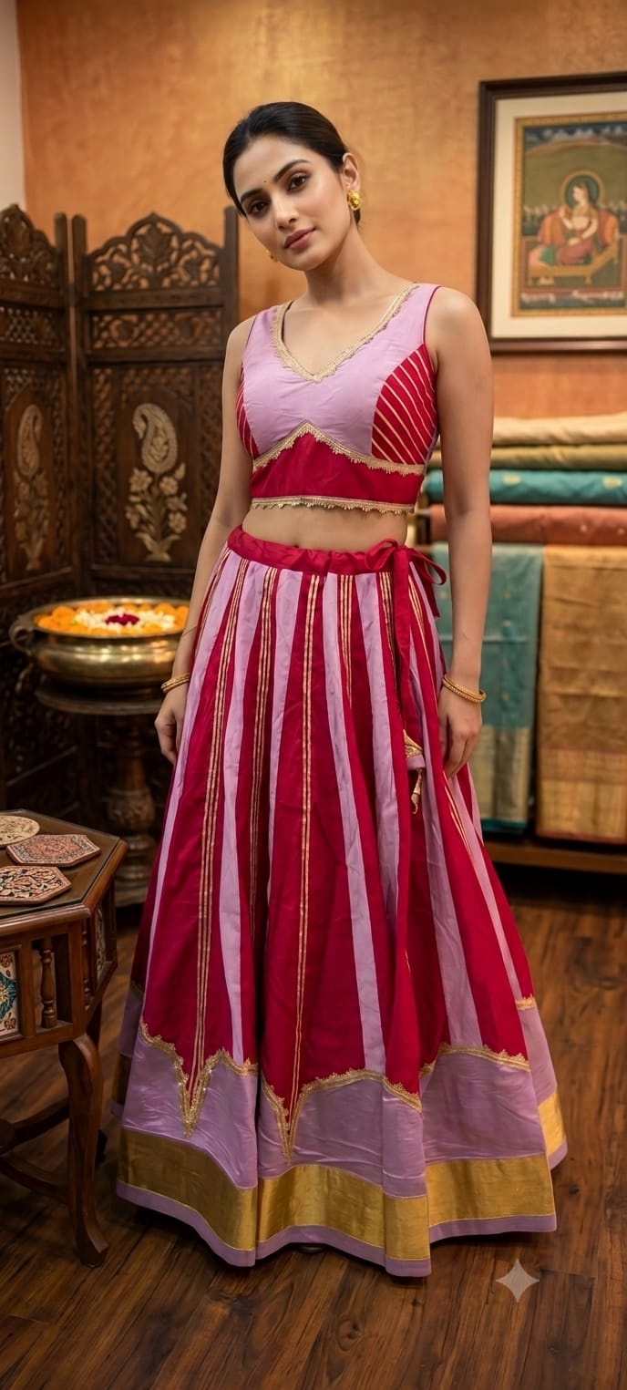 Designer Navratri Chaniya Choli with Net Dupatta & Golden Border | Garba Lehenga Set