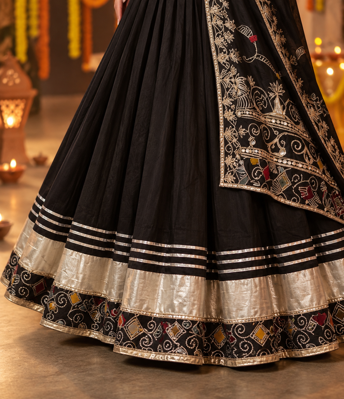 Black Embroidered Navratri Chaniya Choli with Statement Dupatta | D’MAYE