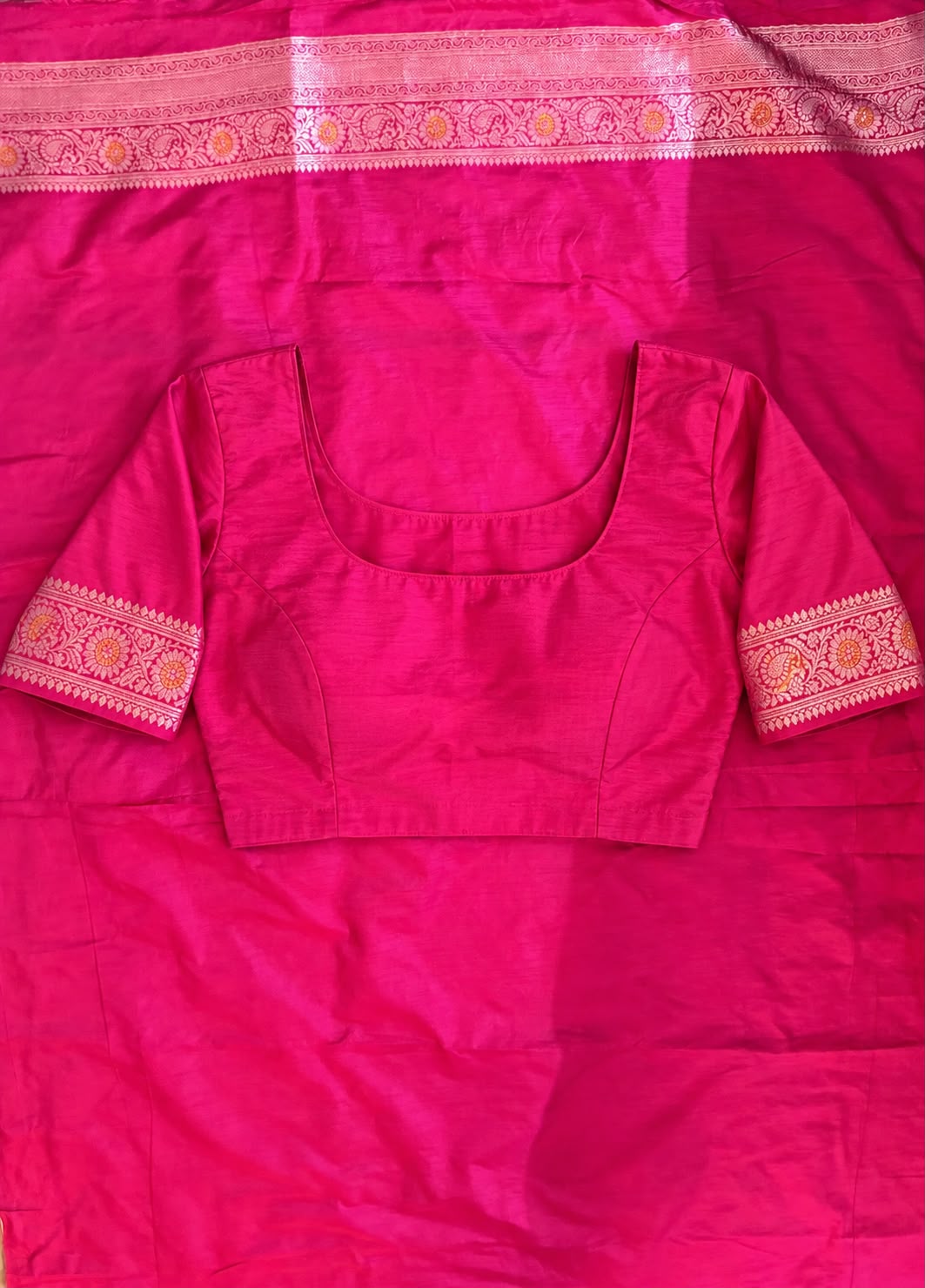 Rani Pink Floral Woven Saree with Rich Traditional Pallu