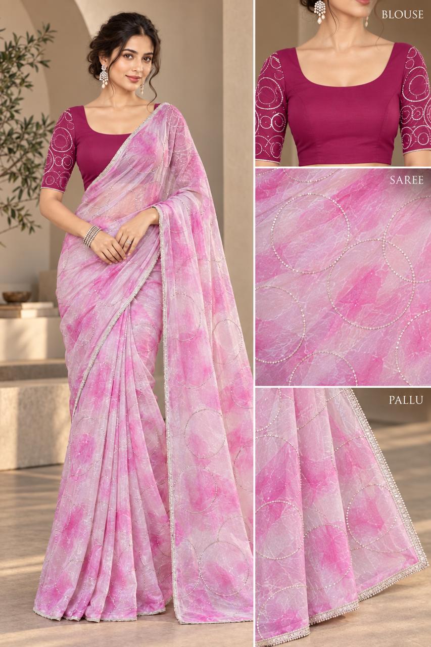 Pastel Pink Designer Saree with Silver Work