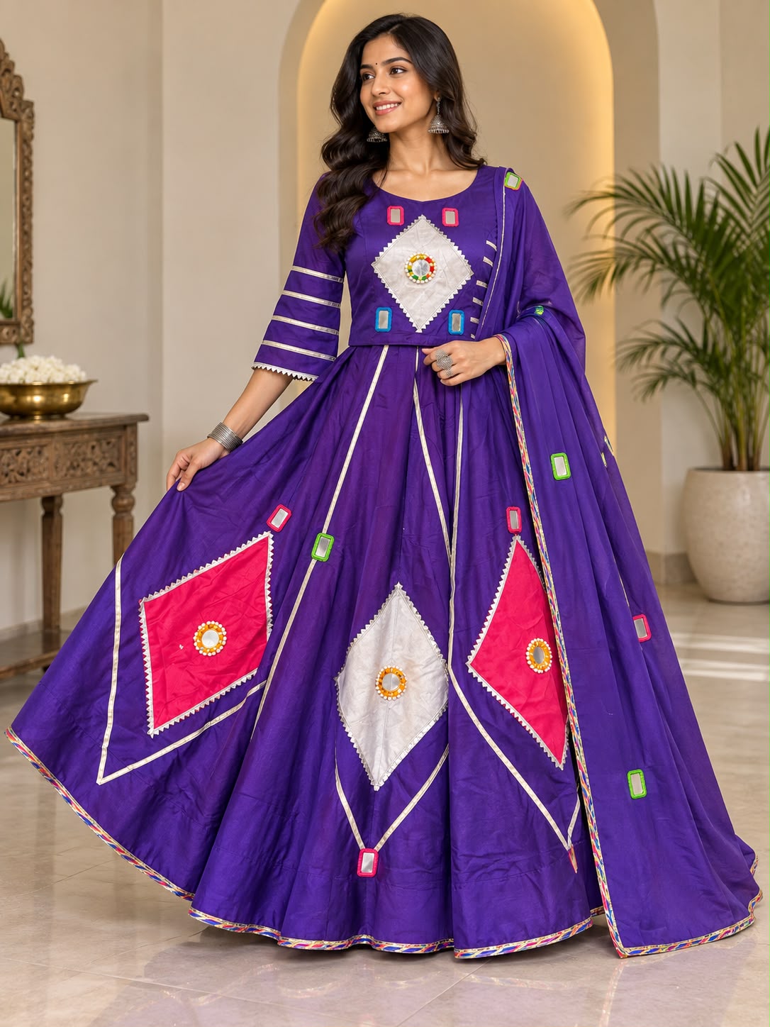 Mirror Work Navratri Chaniya Choli Set – Available in Lime Green & Royal Purple
