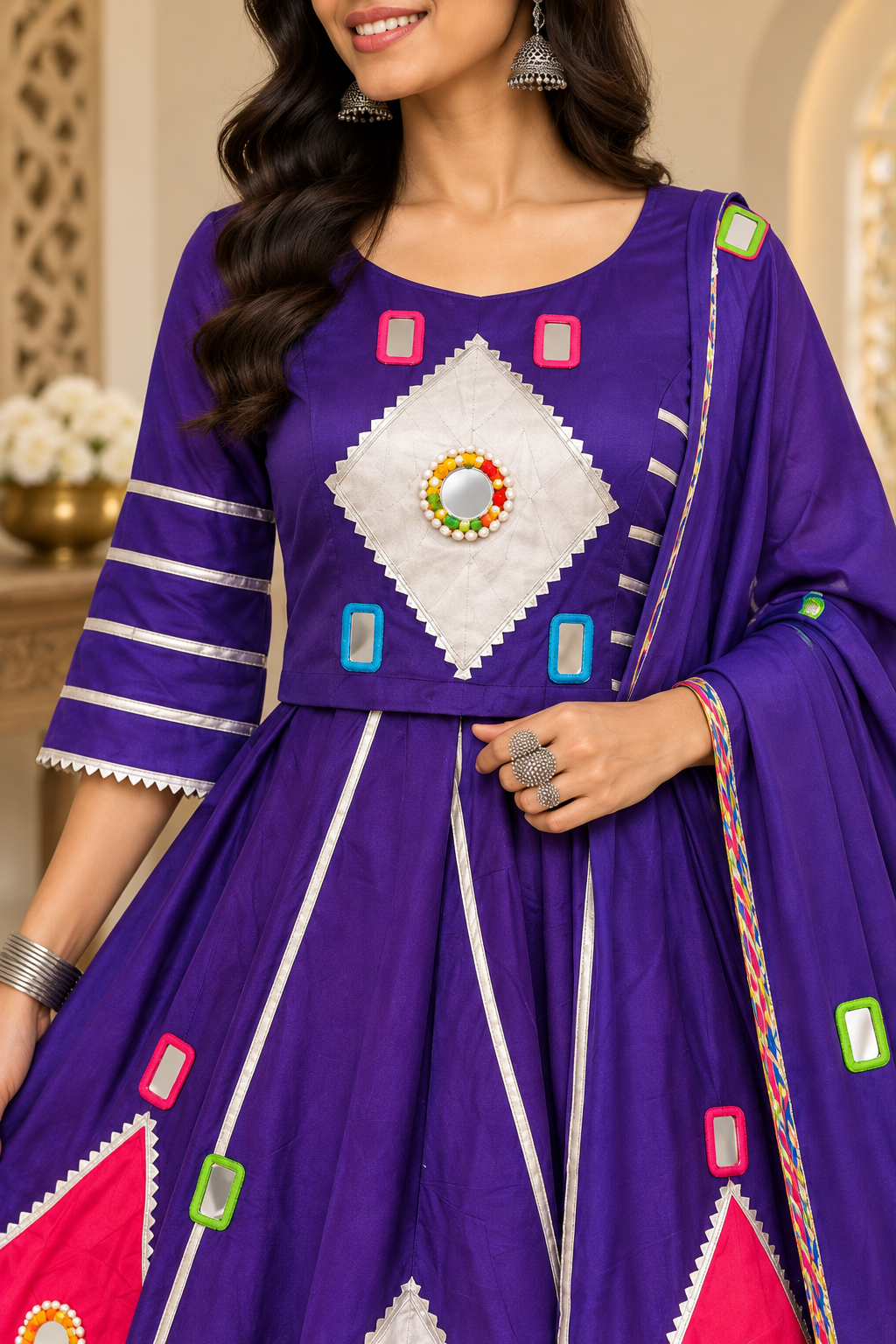 Mirror Work Navratri Chaniya Choli Set – Available in Lime Green & Royal Purple