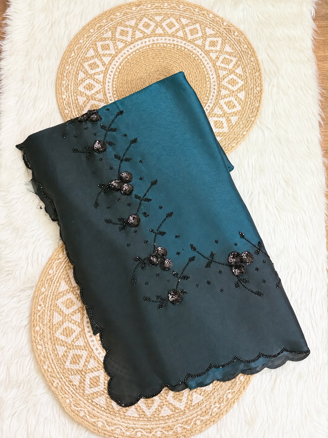Midnight Teal & Black Embellished Party Wear Saree