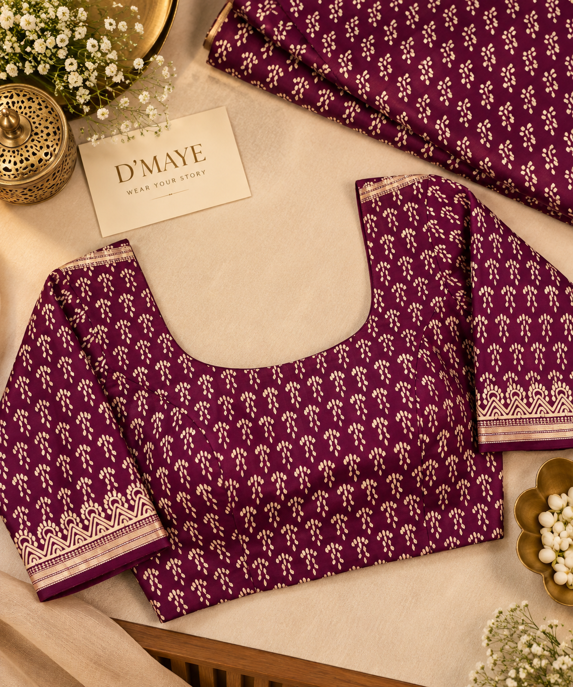 Plum Purple mul cotton Saree with Multicolour Polka Motifs, Designer Border & Statement Pallu