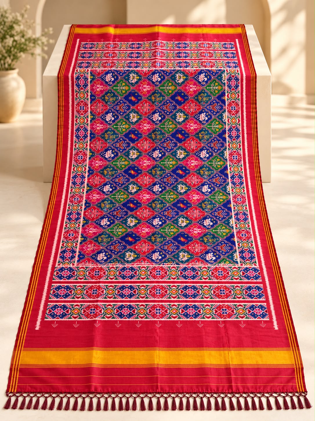 Gujarati Patola Dupatta for Women – Traditional Multicolour Ethnic Dupatta
