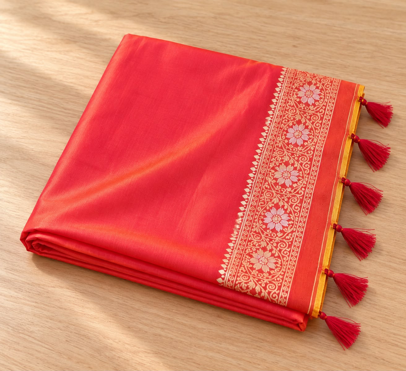 Sunhera Golden Yellow Saree with Rani Pink Floral Border